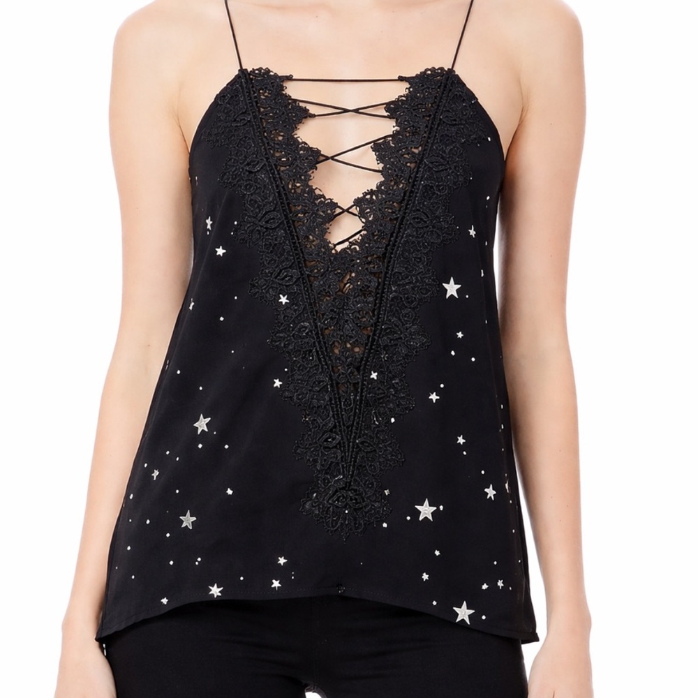 Cami NYC The Charlie Black Star Silk Tank‎ Top Blouse Size XS